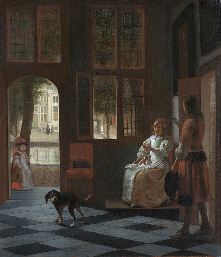 Pieter de Hooch: “SRE tempted to ignore the on-call alert on a Saturday afternoon”, Oil on canvas, 1670