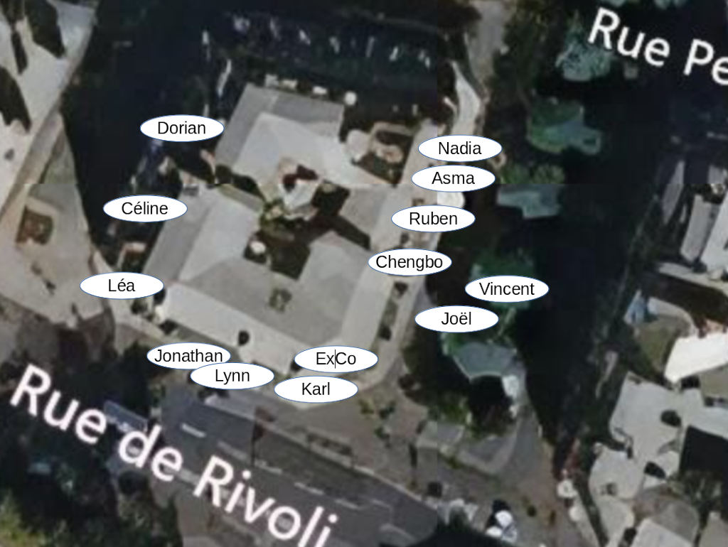 Map of selected meetings at the Hivency office in Paris. Source: adapted from https://zoom.earth/#view=48.858296,2.349495,20z.