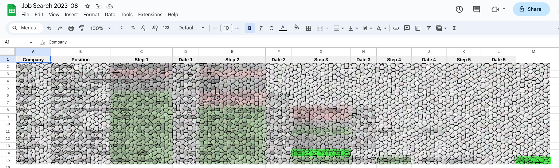 Job search sheet with all processes.