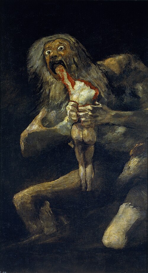 Saturn devouring his son, by Francisco de Goya. Source: Museo del Prado via Wikimedia.