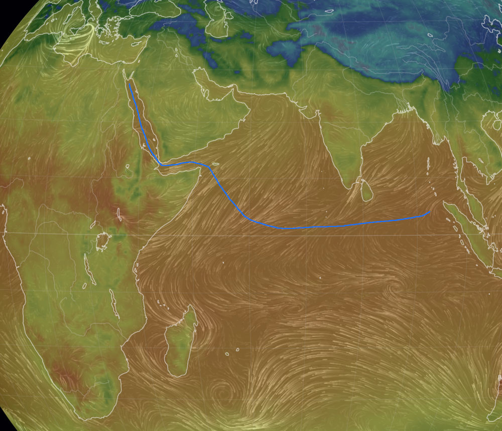 Our friends the trade winds are again helping us, although not so much this time.