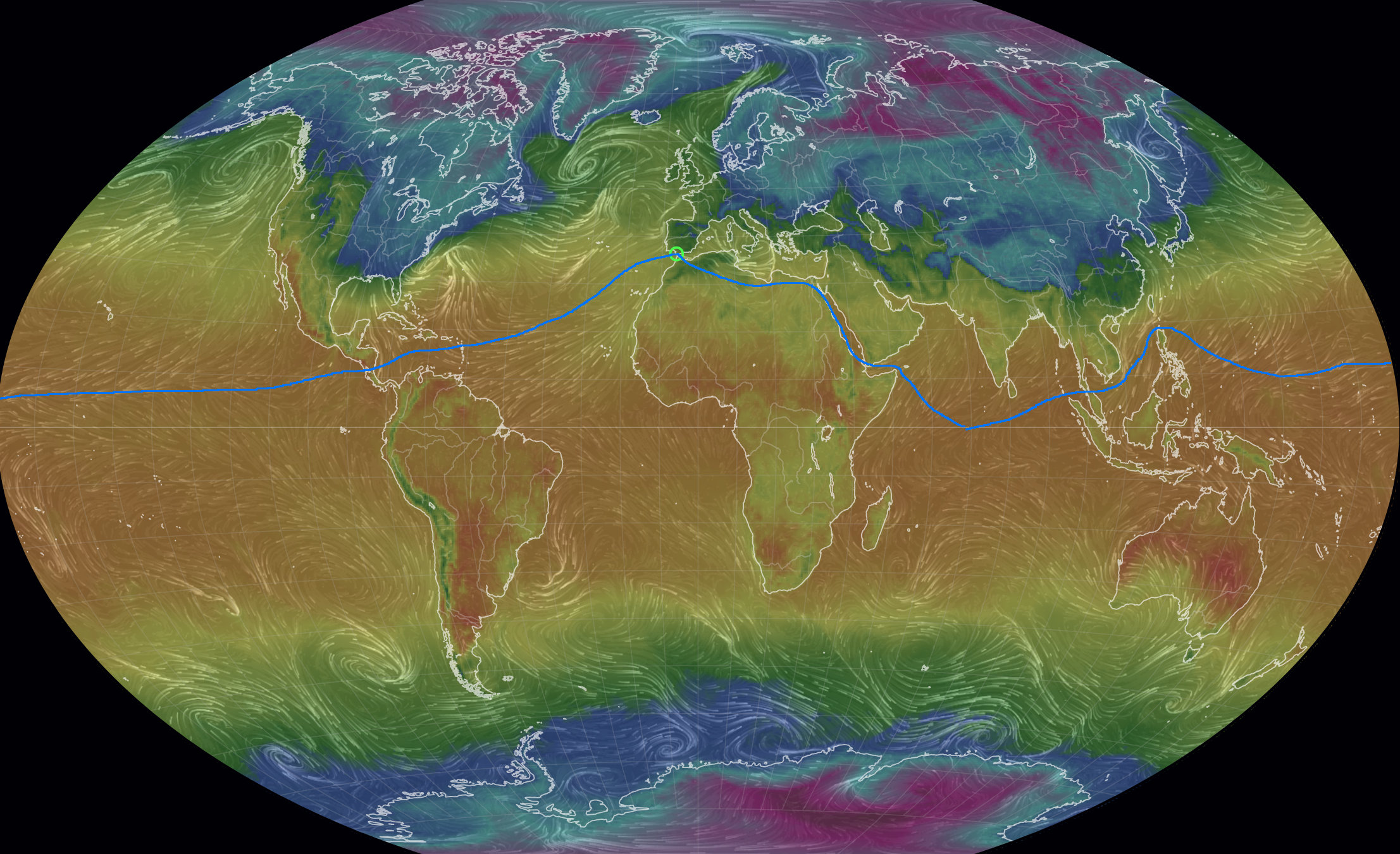 Journey on a Winkel-Tripel map, easily my favourite projection.