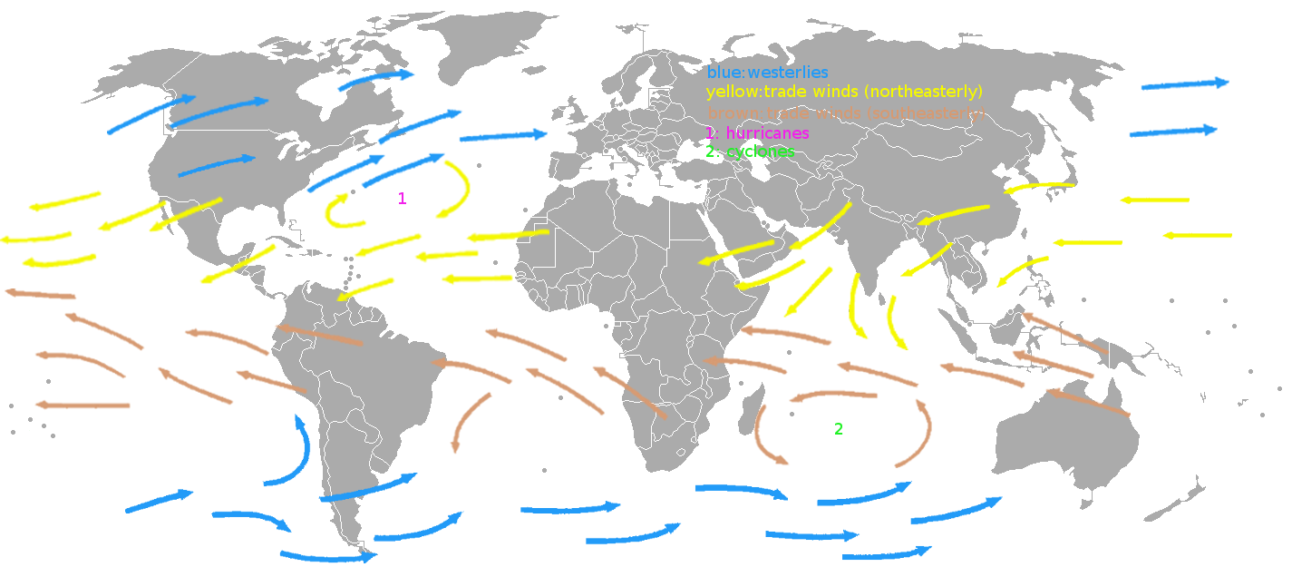 Trade winds across the world. Source: KVDP - Own work, Public Domain.
